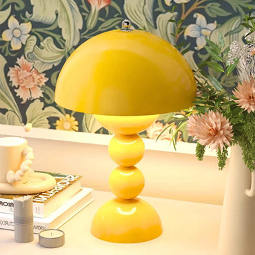 Table Lamp - Yellow Ball Base and Rounded Lampshade