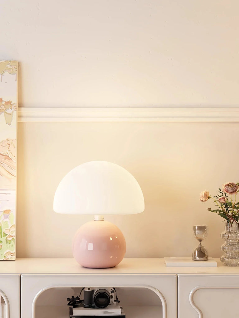 Pink Glass Mushroom Table Lamp – Soft Lighting and Elegant Style