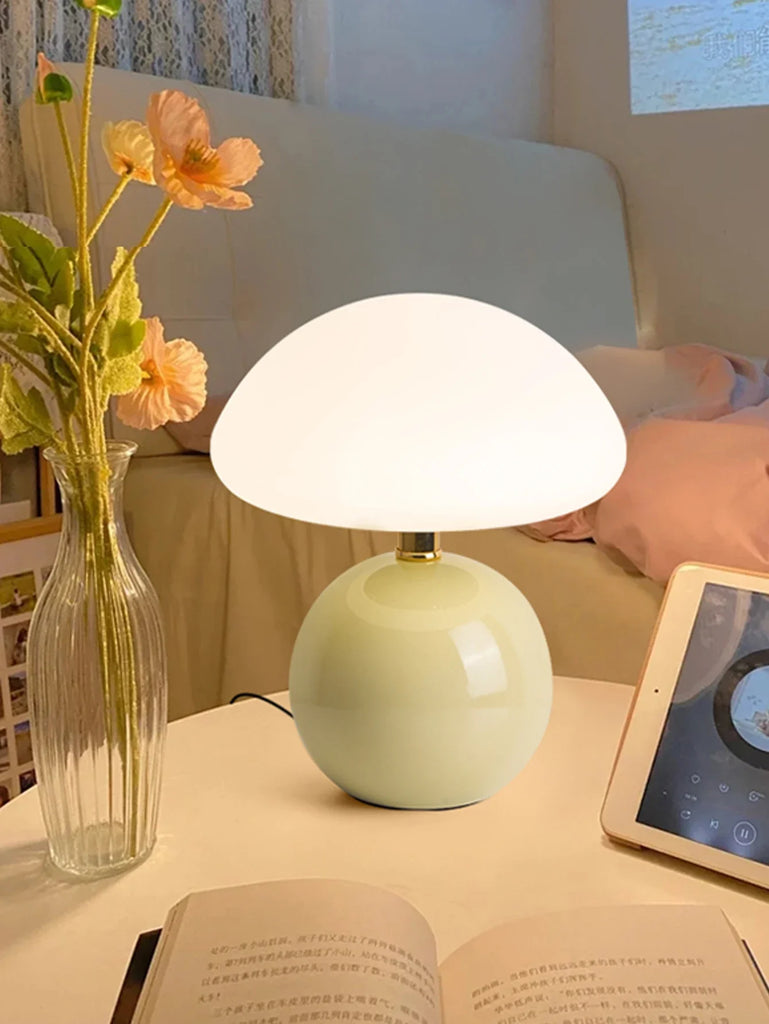 Pink Glass Mushroom Table Lamp – Soft Lighting and Elegant Style