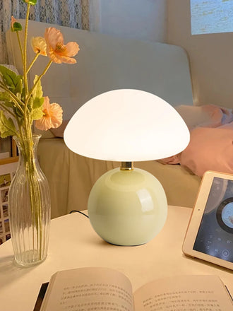 Pink Glass Mushroom Table Lamp – Soft Lighting and Elegant Style