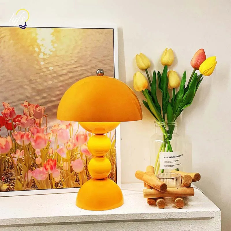 Table Lamp - Yellow Ball Base and Rounded Lampshade
