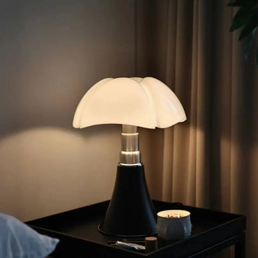 Table Lamp – Elegant Black Design with White Petal Lampshade